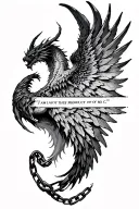 Back tattoo, left side seriphim wing, right side chained demon wing. Down the middle says “I am not the product of my ci tattoo design idea