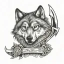 wolf winter hatchet tattoo design idea