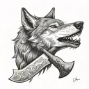 wolf winter hatchet tattoo design idea