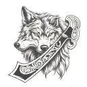 wolf winter hatchet tattoo design idea