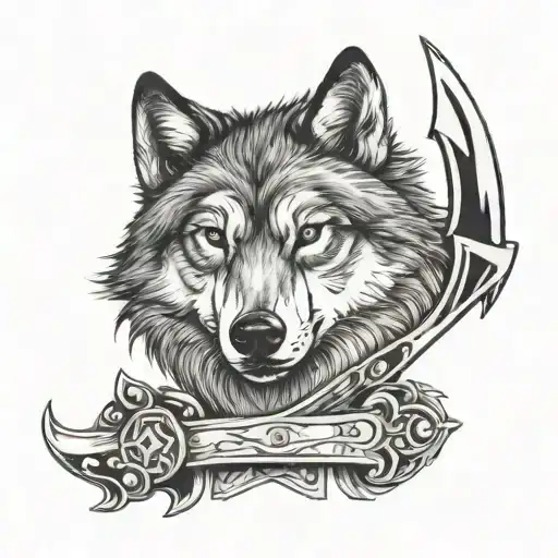 wolf winter hatchet tattoo design idea