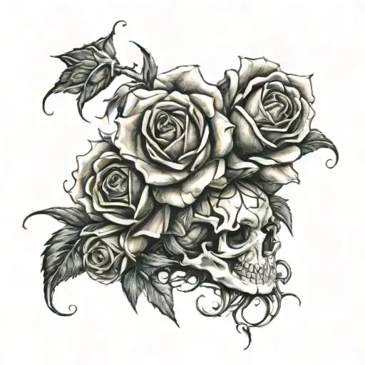 1997 fire and roses tattoo design idea