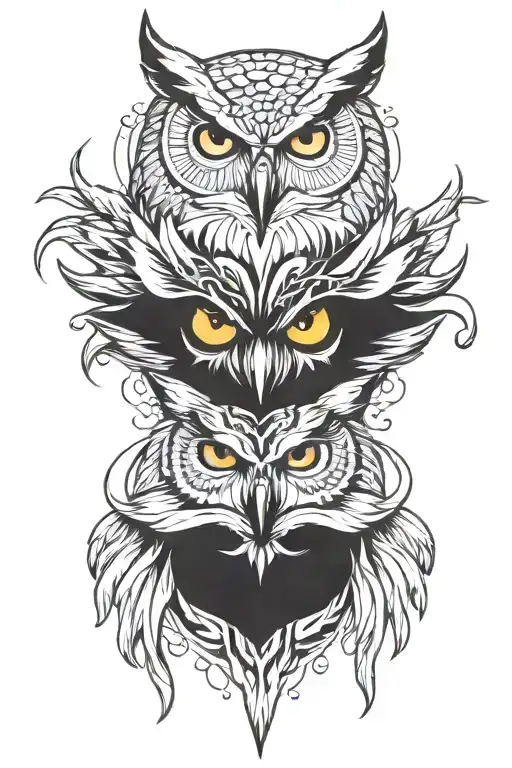 owl and wolf face tattoo design idea