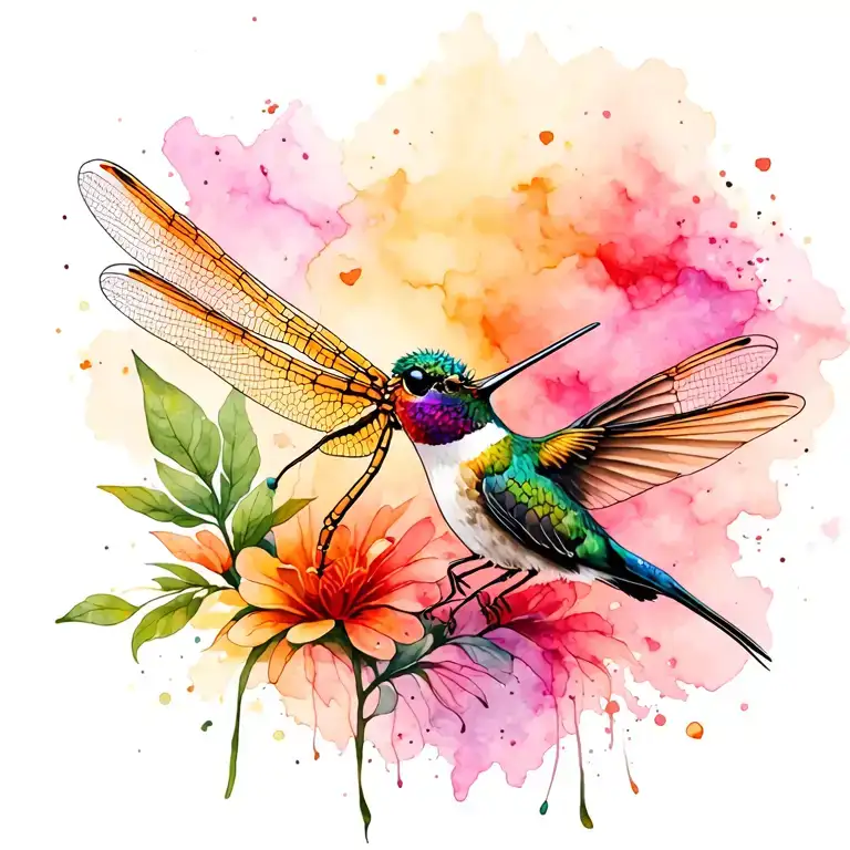 dragonfly and hummingbird  tattoo design idea