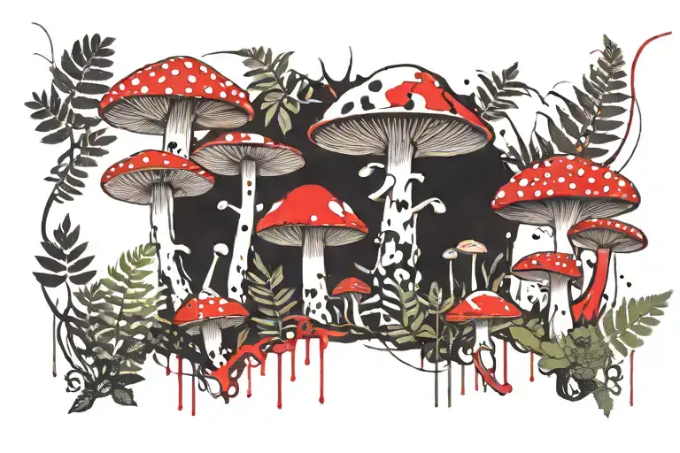 Forest fern mushrooms  tattoo design idea