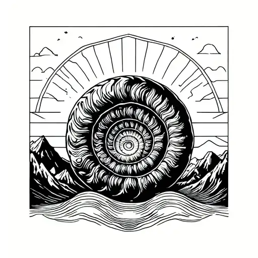 ammonite mountain landscape inside tattoo design idea