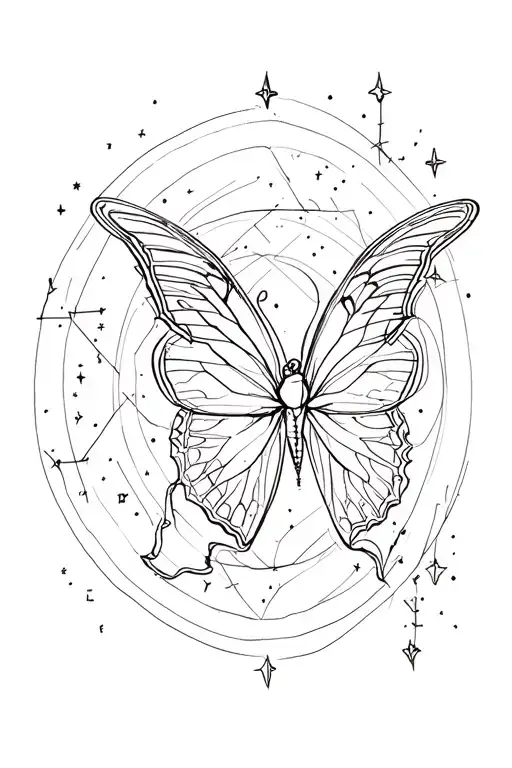 butterfly with gemini constellation inside tattoo design idea
