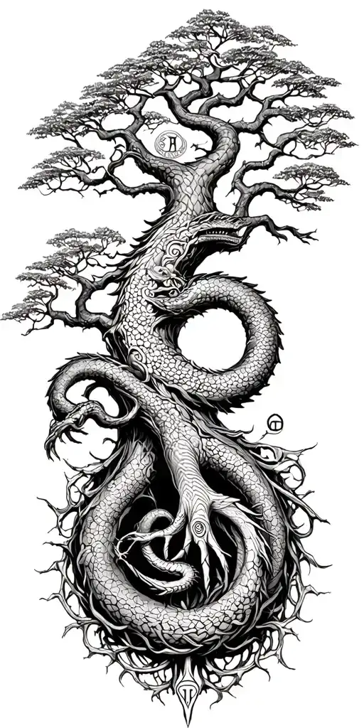 yggdrasil with jormungandr tree norse runes tattoo design idea