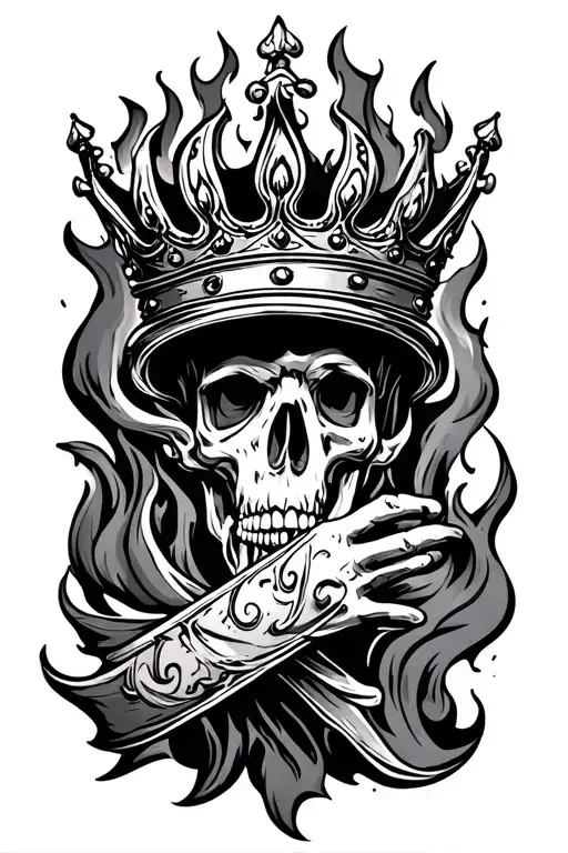 fire sleeve with crown tattoo design idea