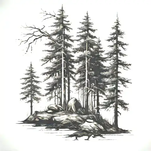 dark forest scene tattoo design idea
