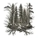 dark forest scene tattoo design idea