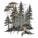 dark forest scene tattoo design idea