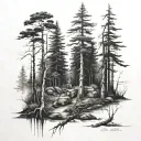 dark forest scene tattoo design idea