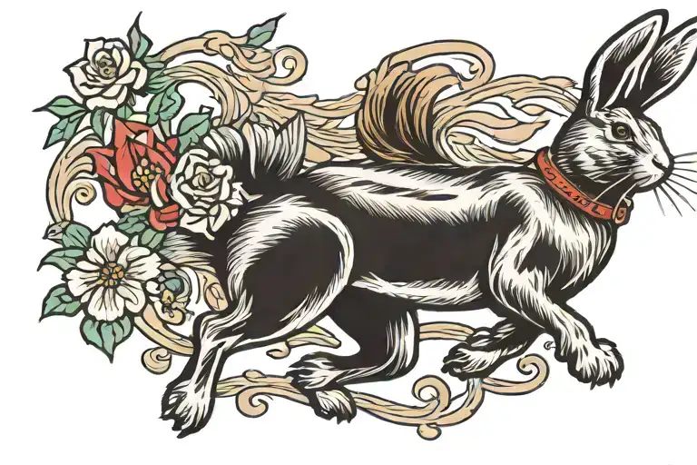 rabbit running away tattoo design idea