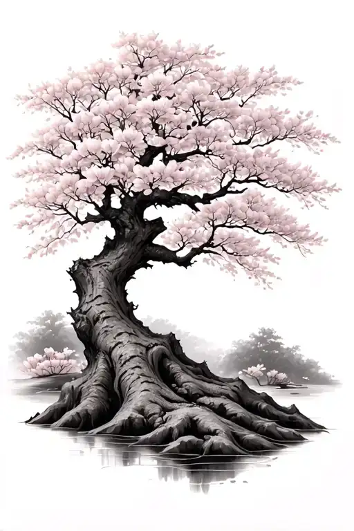 cherry Blossom tree trunk tattoo design idea
