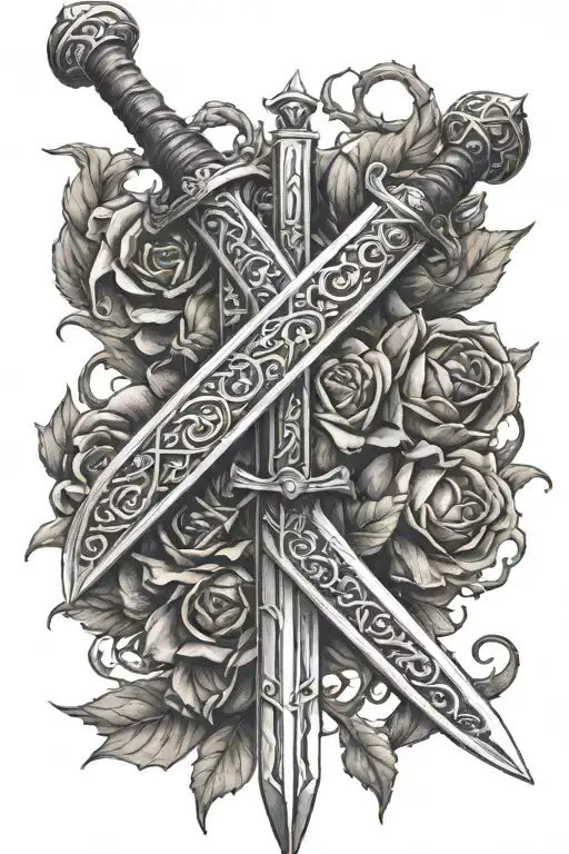Medieval sword with thorns wrapping tattoo design idea