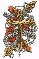 Cross with broken chain links tattoo design idea