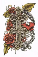 Cross with broken chain links tattoo design idea