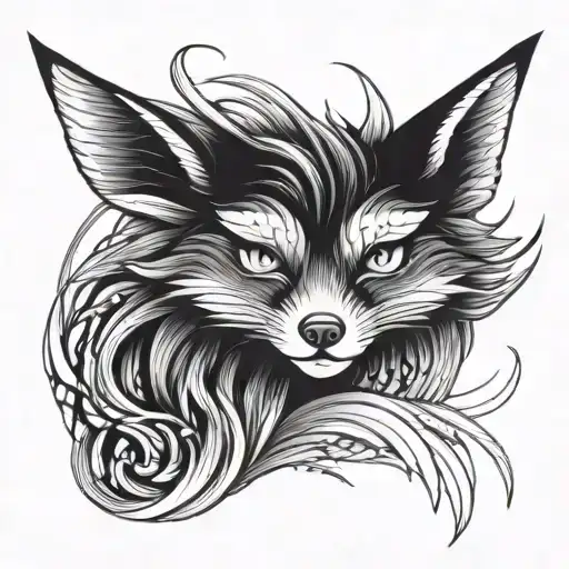 Thin overlapping lines with a fox tattoo design idea