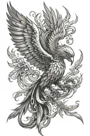 Tattoo composition Phoenix, Fire, S, 21, Tech, Cyber, Metal, Sharp edges, futuristic, scotland tattoo design idea