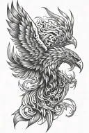 Tattoo composition Phoenix, Fire, S, 21, Tech, Cyber, Metal, Sharp edges, futuristic, scotland tattoo design idea