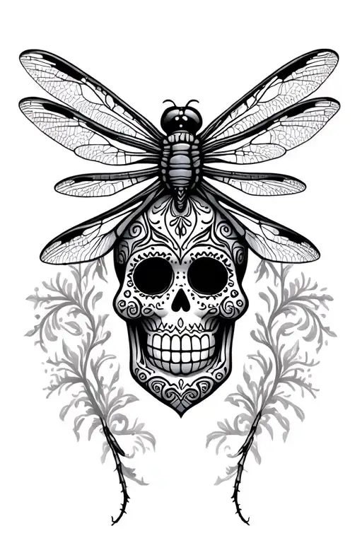 dragonfly with sugar skull abdomen  tattoo design idea
