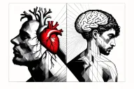Man being pulled apart by a heart and a brain tattoo design idea