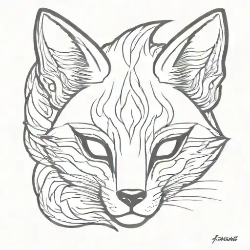fierce kitsune mask split tattoo design idea