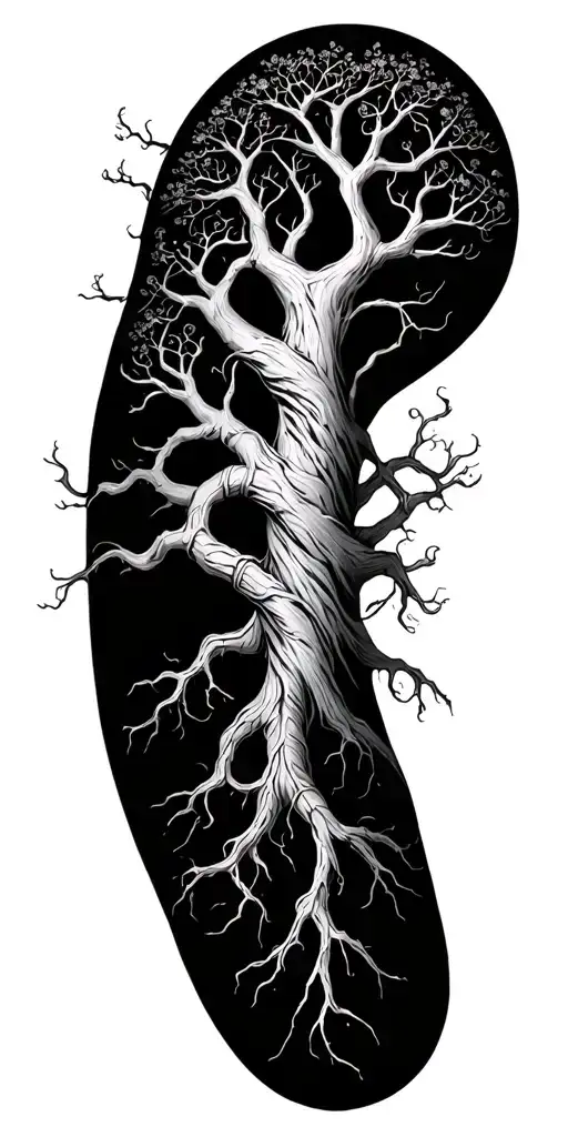 yggdrasil tree with roots that become guitar strings wrapping around forearm tattoo design idea