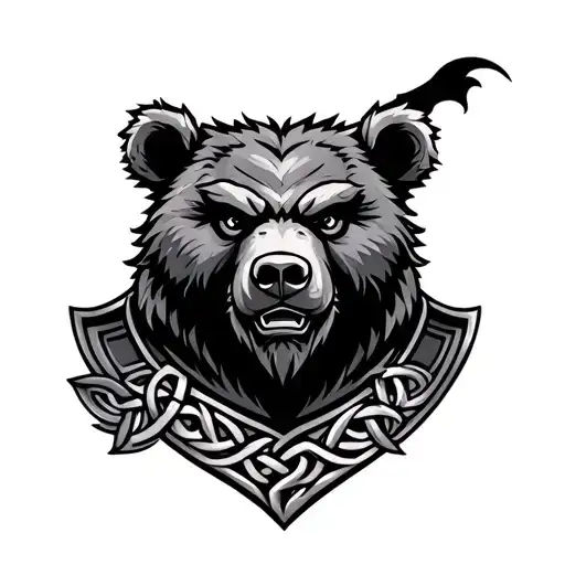Celtic Bear head and shoulder with arm covered in armor tattoo design idea