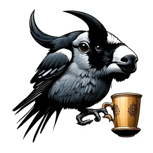 magpie holding carabao cup tattoo design idea