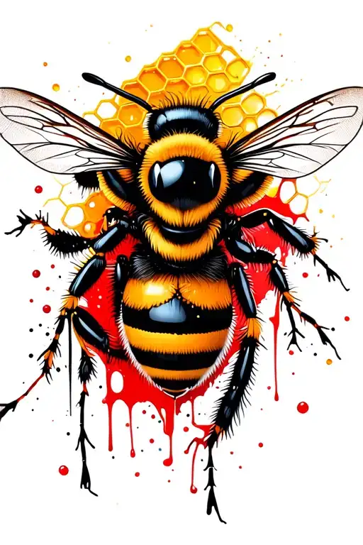 biomechanical honey bee with honey comb in background tattoo design idea