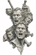 David carrying Goliath head surrounded tattoo design idea