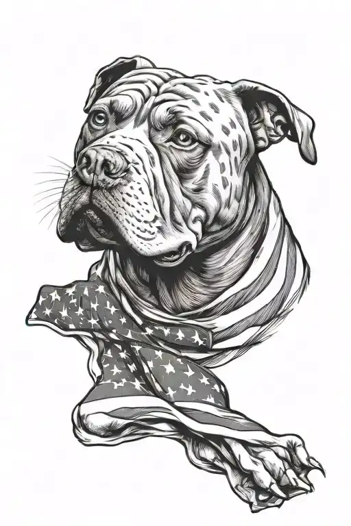 American flag with pit bull dog tattoo design idea
