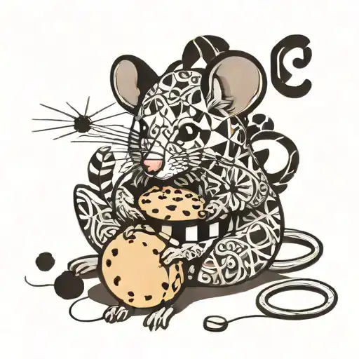 mouse and a cookie irezumi style illustration tattoo design idea