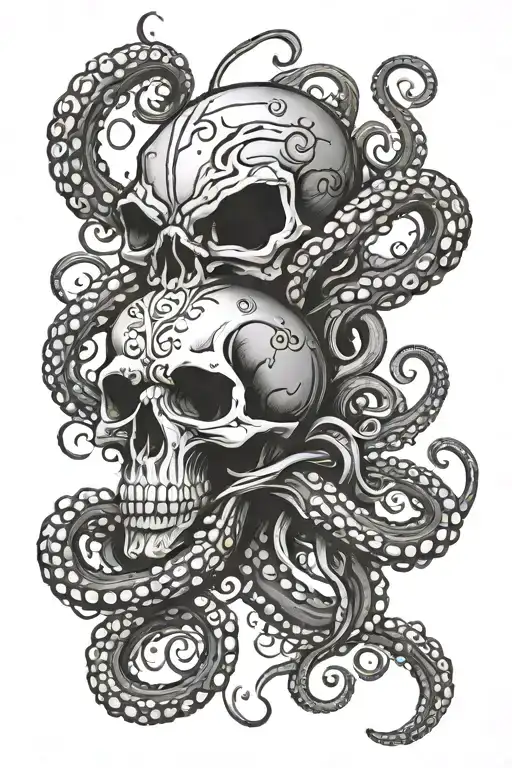 skull and octopus tentacles tattoo design idea