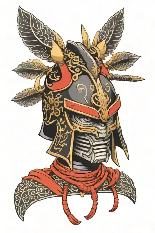 irezumi style arm sleeve kabuto helmet tattoo design idea