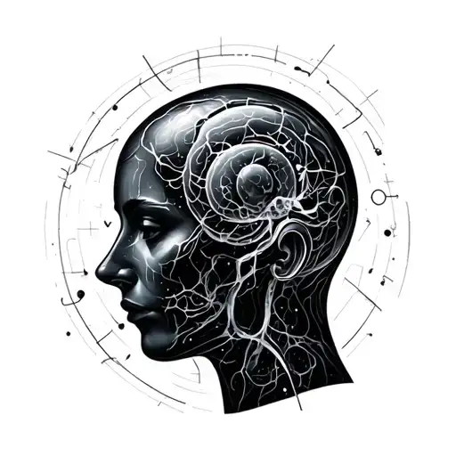 minimalistic overthinking head with electron shell for the element tattoo design idea