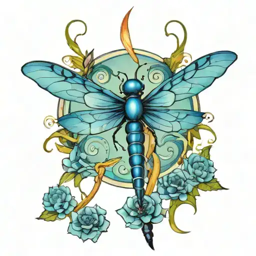 dumbo dragonfly 3d blue tattoo design idea