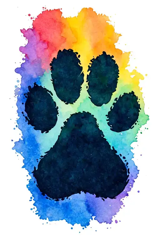 rainbow path with dog paw print walking across like tattoo design idea