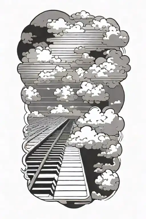 keyboard running down to wrist wrapping around forarm. clouds as filler tattoo design idea