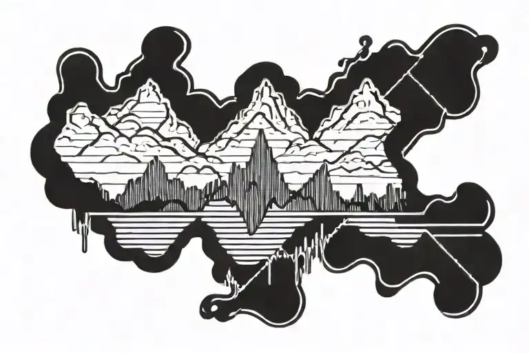 heartbeat line with mountain landscape tattoo design idea