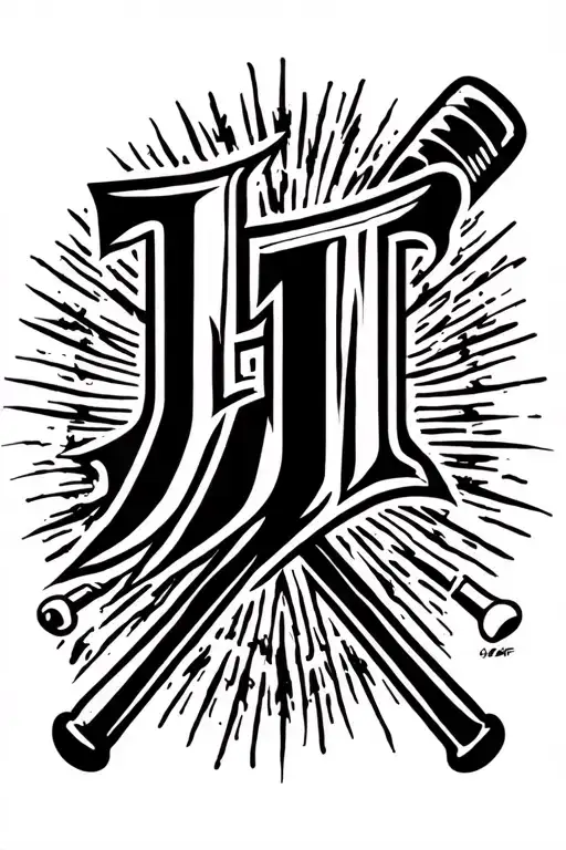 "JT" baseball bat crossed tattoo design idea