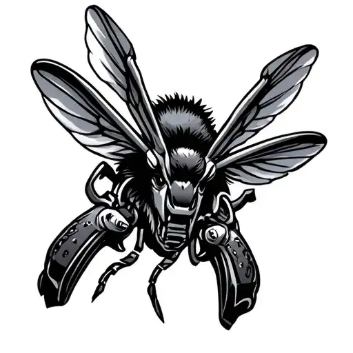 hornet holding guns tattoo design idea