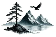 mountain trees ocean birds tattoo design idea