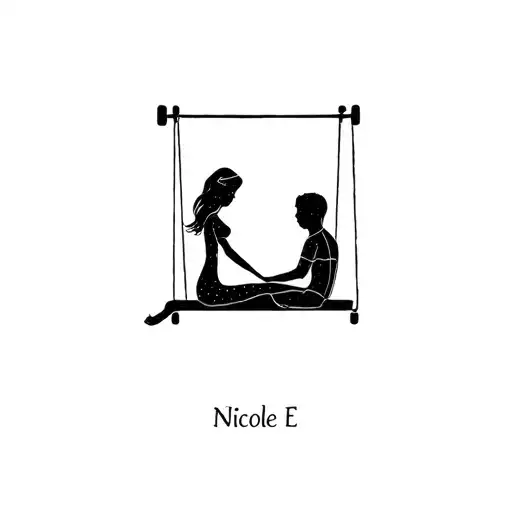 A girl and a boy sitting in the infinite swing echo name Nicole E eithan tattoo design idea