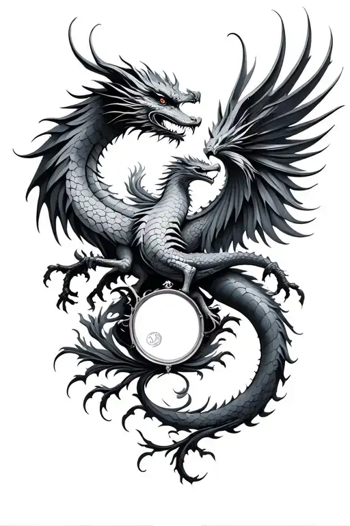 dragon and phoenix symmetrical mirror tattoo design idea