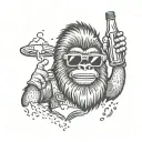 A playful design featuring Bigfoot wearing Elvis sunglasses and holding a bottle of hot sauce tattoo design idea
