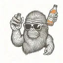 A playful design featuring Bigfoot wearing Elvis sunglasses and holding a bottle of hot sauce tattoo design idea