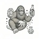 A playful design featuring Bigfoot wearing Elvis sunglasses and holding a bottle of hot sauce tattoo design idea